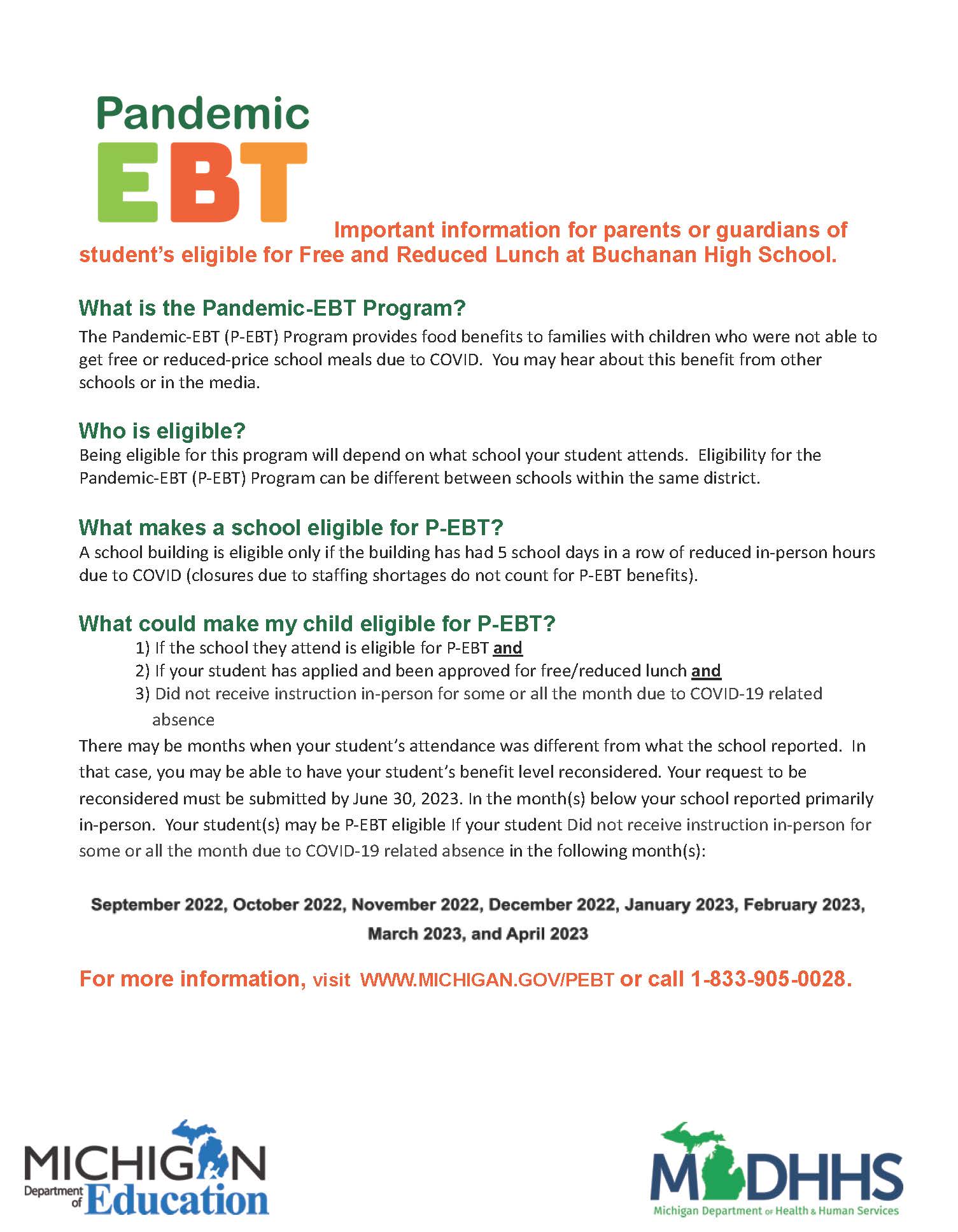 Pandemic EBT Program Notice Buchanan Community Schools