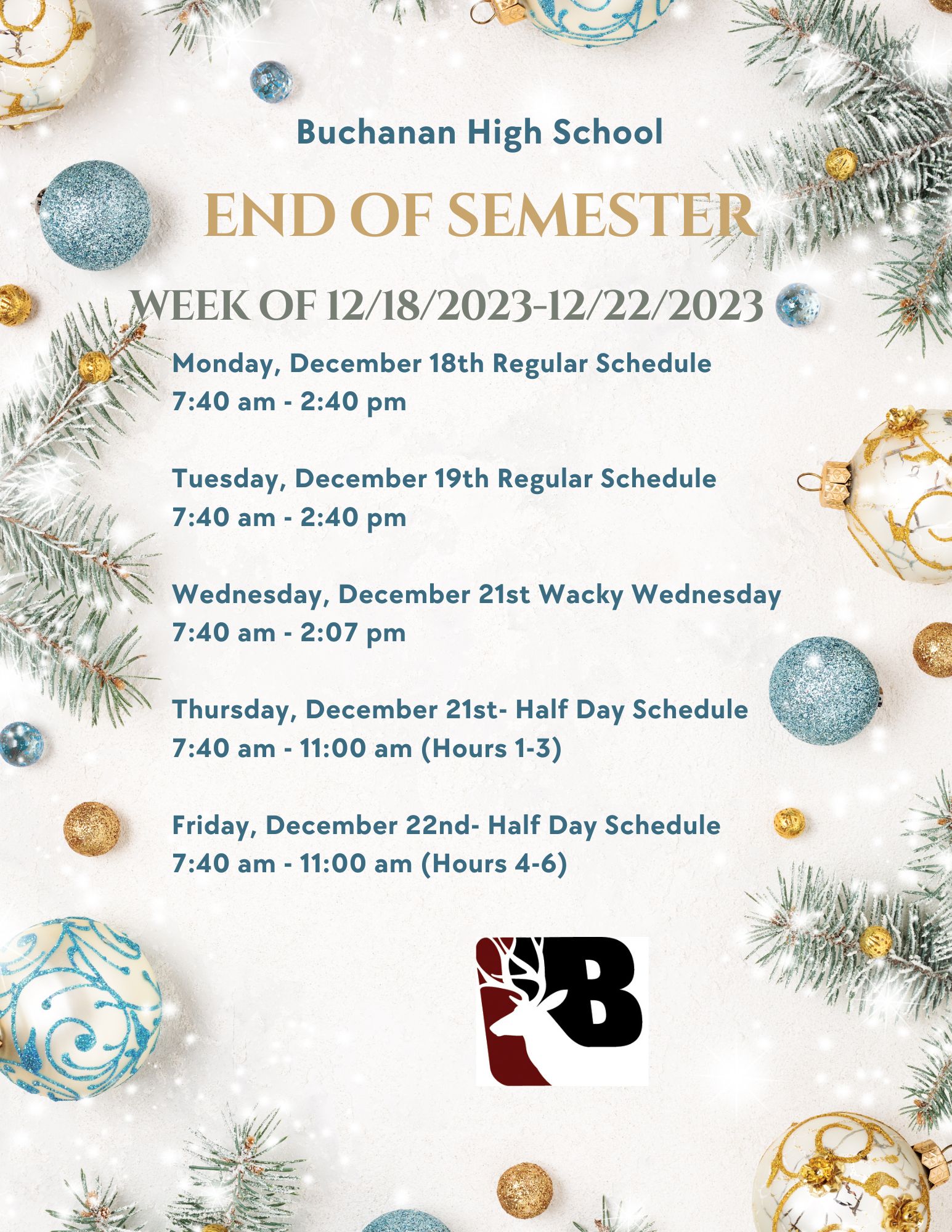 End of Semester 12/18/202312/22/2023 Buchanan Community Schools