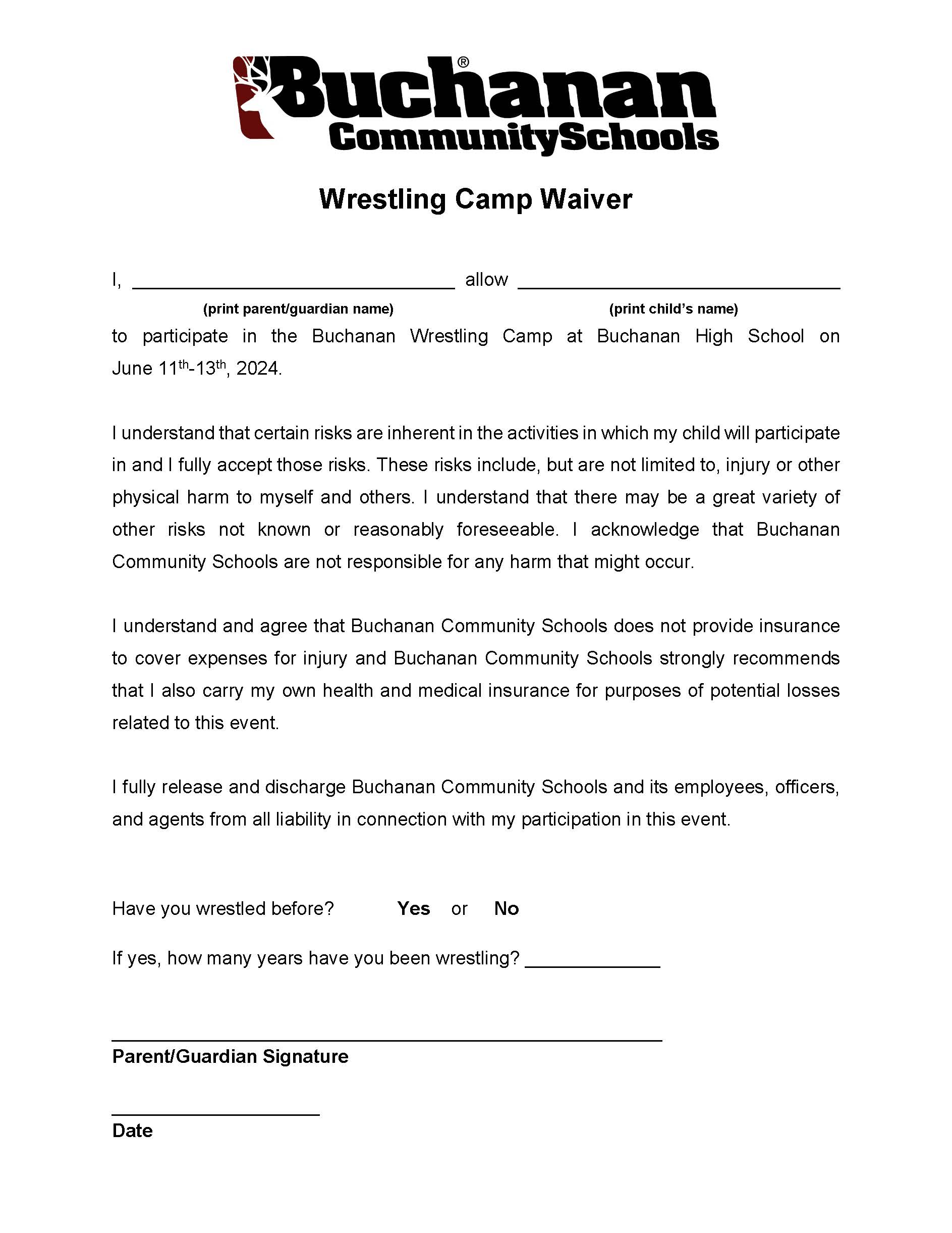 Buchanan Wrestling Camp 2024 | Buchanan Community Schools